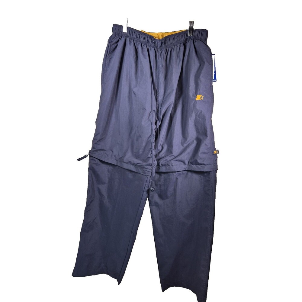 VTG Starter Convertible Track Pants Shorts Reversible Navy Blue Orange Mens L